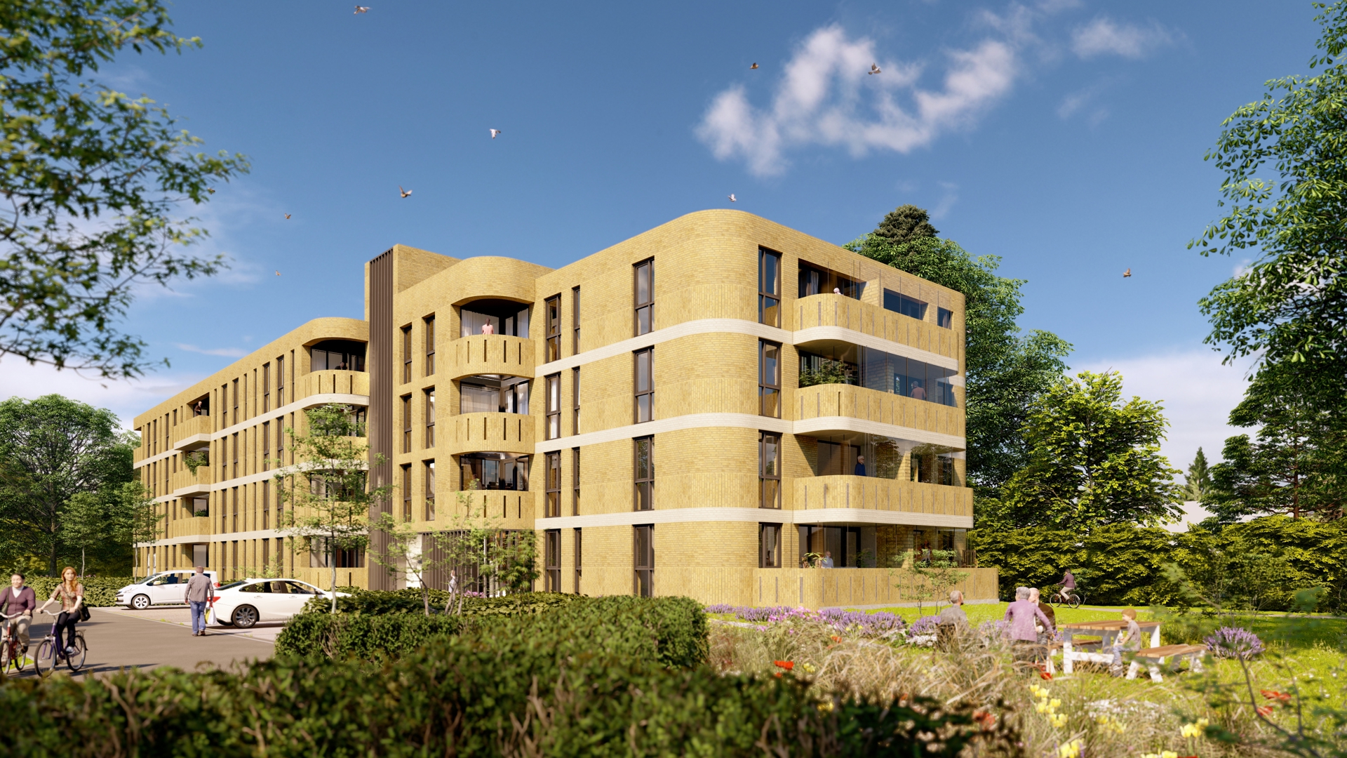 Impressie van nieuwbouw Klompenmaker vanaf Eisenhowerlaan