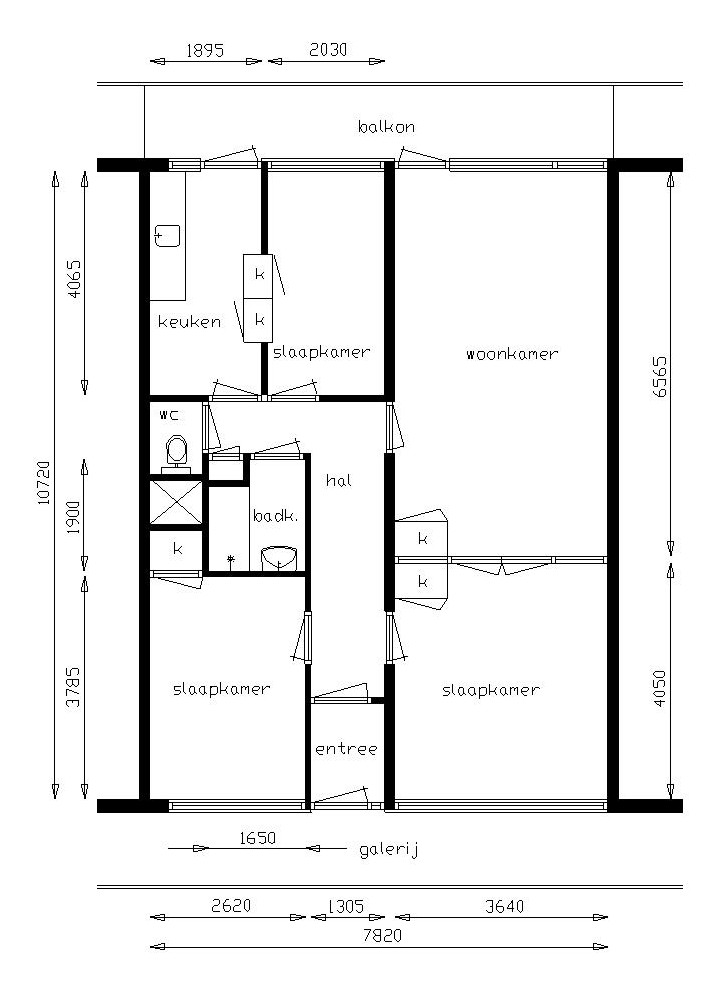 Schematische weergave plattegrond 4-kamerwoning